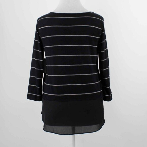 ANA $26 Sz XL Black White Stripe Chiffon Peplum Rayon Poly Knit Top - Picture 2 of 7